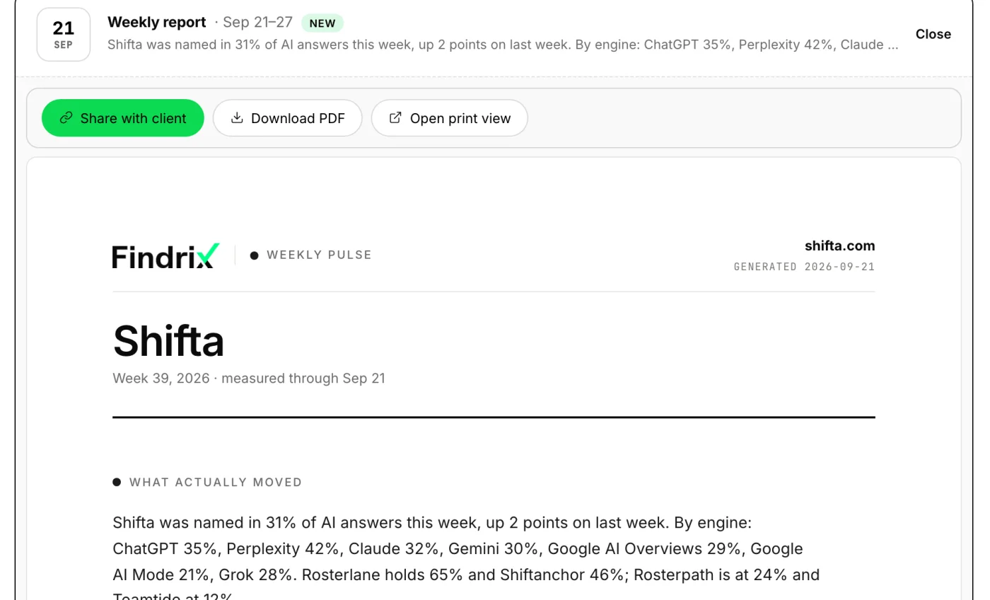 Um close da tela Reports no Findrix
