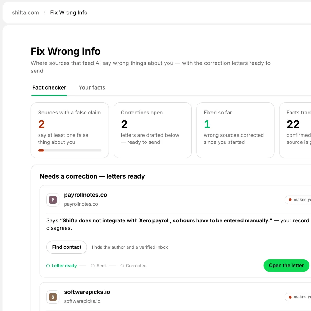 A tela Fix Wrong Info no Findrix